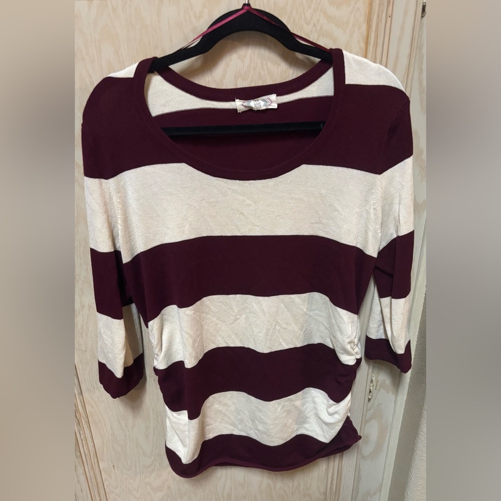 Pink Rose Burgundy and Cream/Ivory Striped Sweater Long Sweater 3/4‎ Sleeves